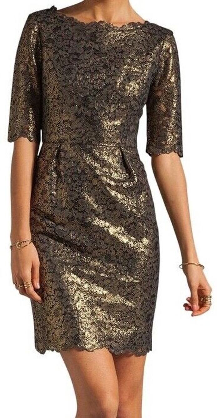 Shoshanna Evening Mother of the Bride Metallic Guipure Lace Minka Dress Size 6
